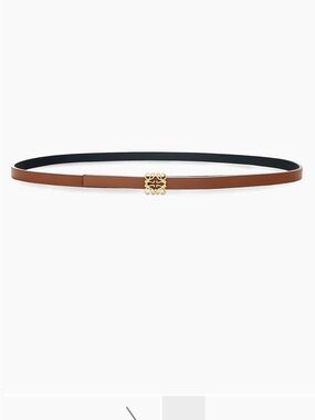 Loewe Brown Leather Slim Belt with Gold Anagram Buckle